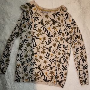 Daniel Rainn Cream Top with Green and Yellow Floral Design